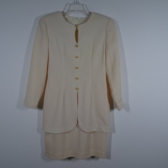 Donna Ricco Wool Dress Women's Petite Size 4P Ivory Lined Back Zip Vintage - Picture 1 of 9
